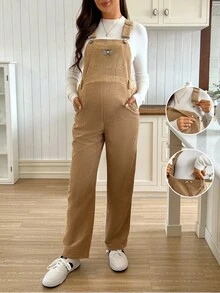 SHEIN Casual Loose Versatile Wide Leg Maternity Jumpsuits - Khaki - View 1