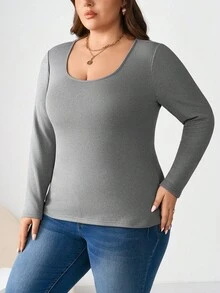Enliva Melanieangelese Conjunto de 3 camisetas de manga larga de capa base para mujer talla grande de otoño/invierno, camisetas ajustadas de gran elasticidad en negro, gris, blanco, para figura redondeada tipo manzana