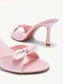 CUCCOO CHICEST Brown PU Leather Women's Pointed Toe High Heel Mule Sandals Spring Shoes Spring Break Easter Prom Heels For Christmas - Pink - View 4