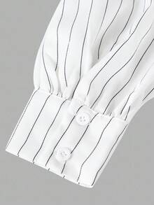 SHEIN Serisse Kids Tween 女童拼色长袖上衣和直筒休闲裤套装，适合约会、派对、返校、秋冬套装，女童套装裤子和上衣套装学院风两件套 - 藍白色 - 查看 5