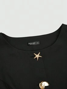 SHEIN CURVE+ Áo khoác tay dài thanh lịch khóa kim loại bất đối xứng cỡ lớn - màu đen - Xem 4