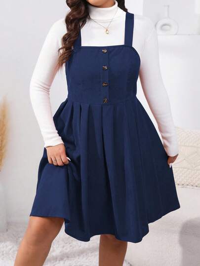 SHEIN LUNE Plus Size Casual Solid Color Pleated Dress