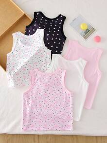 SHEIN 5 件/包女孩蝴蝶和心形印花柔软基本款吊带背心，甜美简约自然风格，多色 - 彩色 - 查看 2