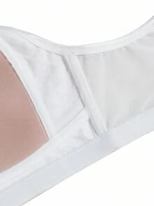 1pc Plus Size Wireless Mesh Embroidery Patchwork Bra, Lift - White - View 5