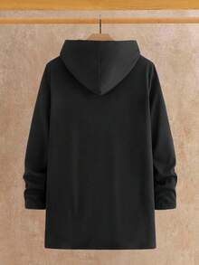 Manfinity BRENVOR Men's Thermal Lined Hooded Mid-Length Trench Coat, Autumn/Winter Hooded Jacket Men Outerwear Long Jacket Men Plus Size Coat Men Winter Clothes - Black - View 2