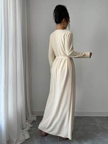 SHEIN Elenzya Elegant Romantic Pleated A-Line Long Sleeve Round Neck Dress For Women