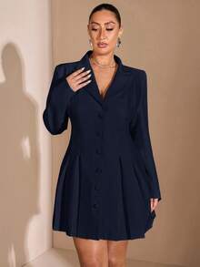 SHEIN BAE 大码女式优雅纯色白色时尚约会百搭大码单排扣系带西装外套，秋冬