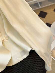 Franclia 新款复古雪纺翻领泡泡袖女衬衫 - 杏色 - 查看 5