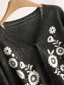 CosyJoli كارديجان محبوك مطبوع بتصميم بسيط وأنيق للنساء ذوات الأحجام الكبيرة، بألوان داكنة، مناسب للخريف والشتاء