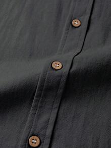Manfinity Homme Áo sơ mi nam tay dài, đơn hàng, màu trơn, có túi đôi, thường ngày/công sở, mùa thu - màu đen - Xem 6