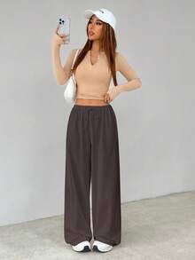 SHEIN Tall Soft White Knitted Home Baggy Pants, Loose Pant - Mocha Brown - View 6