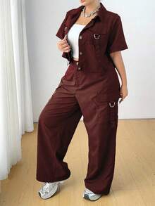 POPSWAY Freizeitset aus Hemd und Hose mit Gürtel in Große Größen