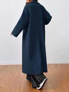 SHEIN Unity Casual Lapel Long Overcoat - Navy Blue - View 2