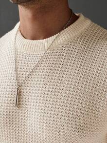 Manfinity Homme Pull col rond unicolore à manches longues pour hommes, pull casual. Pull en maille gaufrée pour l'automne/hiver, idéal pour les vacances - Beige - Voir 7