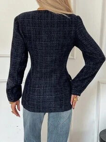 Livesso Women's Round Neck Cinched Waist Regular Jacket, Autumn