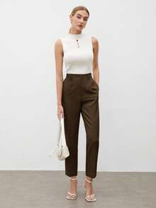 BizChic 2025秋冬新款卡其色侧口袋女裤，现代优雅时尚商务休闲办公装，百搭简约浪漫适合正式场合、派对、婚礼、音乐会、休闲郊游、国庆节、新年、圣诞节、感恩节 - 棕色 - 查看 8