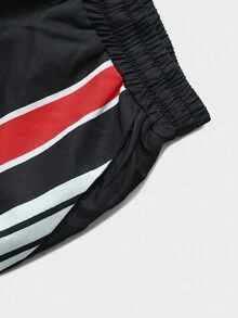 ROMWE MEN Prep Unisex Straight Leg Woven Pants With American English Graphic Print - Black - View 7