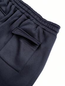 Manfinity Roghcode Quần nỉ nam cạp chun có túi chéo, dáng rộng, thu đông - Xanh đậm - Xem 8