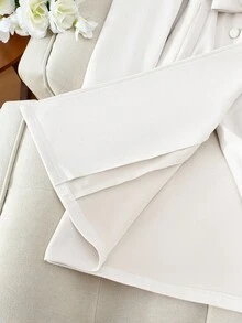 SHEIN PETITE Áo khoác nữ dáng dài vừa phải chất liệu da lộn giả trơn màu thanh lịch - trắng - Xem 7