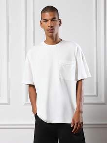 SUMWON 宽松常规版型必备T恤，实用口袋，日常街头风，优质棉混纺，圆领，基础衣橱经典夏季休闲纯色 - 白色 - 查看 5