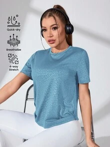 Easithlete Easithlete 圓領壓花網眼運動T恤 - 淺藍色 - 查看 2