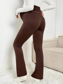 SHEIN Fall Clothes,Autumn Clothes,Maternity Autumn/Winter Clothes Maternity Casual Solid Color Versatile Flare Leg Stretchy Comfortable Maternity Pants Pregnancy Clothes Flared Leggings Pregnancy Pants Brown Bottoms Women