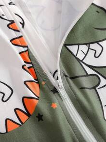 Young Boy Minimalist Red Truck Print Long Sleeve Jumpsuit Pajamas Snug Fit Dinosaur Pajamas Boys Dinosaur Outfit Kids Pajamas Dinosaur Sleepwear - Multicolor - View 4