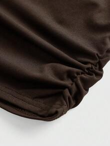 SHEIN Girlism 青少年女孩修身休闲简约舒适方领长袖T恤 - 棕色 - 查看 4