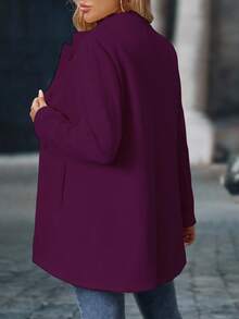 EMERY ROSE Áo khoác ngoài dày cổ đứng dài vừa phải, tay dài, thường ngày cho nữ, mùa thu/đông - Màu đỏ tím - Xem 2