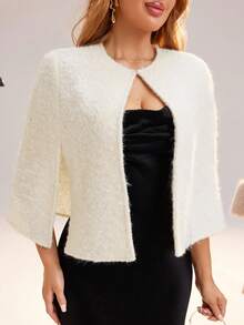 SHEIN Unity Fashionable & Versatile Women's Solid Color Woolen Shawl Cardigan