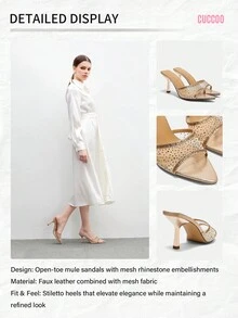 CUCCOO BIZCHIC Gold Shiny Pointy Toe Fashion High Heel Sandals For Women Spring Shoes Spring Break Easter - Gold - View 12