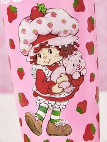 Strawberry Shortcake X SHEIN Cốc giữ nhiệt đáy phẳng bằng thép không gỉ, dung tích 20 oz / 600 ml, in hình nhân vật hoạt hình, kèm nắp, quà tặng cho bạn bè, ý tưởng quà tặng. - Hồng - Xem 7