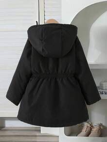 男童绗缝连帽棉服，松紧腰，适合日常穿着，厚衬里，前拉链 - 黑色 - 查看 2