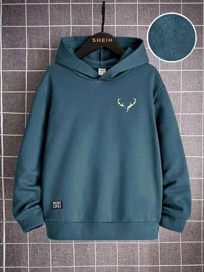 SHEIN Teen Boys' Colorblock Graphic Print Crew Neck Sweatshirt, Casual College Style, Comfortable & Fashionable, Versatile For Daily Wear, School, Outings, Outdoor Activities, Suitable For Fall Autumn And Winter Shark Sweatshirt Anime Sweatshirt Blue Sweatshirt For Teens Boys