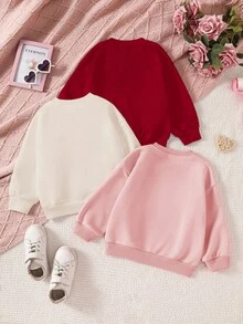 SHEIN Happikins 3pcs/Set Young Girls' Casual Minimalist Heart & Leopard Print Loose Fit Thick Thermal Lined Long Sleeve Hoodies, Black, White, Pink, Suitable For Autumn/Winter