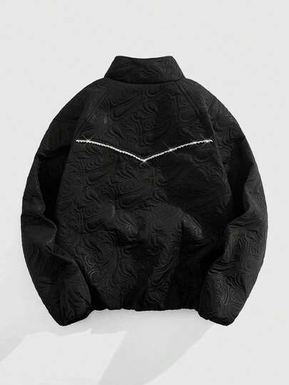 Men's Casual Rhinestone Decor Textured Jacket, Autumn/Winter