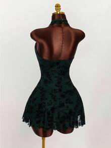 Amplova Retro Mandarin Collar A-Line Dress Dark Green Dress Short Green Dress Halter Neck Dress For Woman Night Club Dress,Party Dresses For Women,Christmas Party Dress - Multicolor - View 2