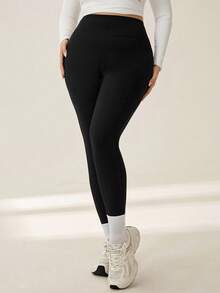 Auralis Athleisure Plus Size Women Stitch Sports Leggings With Phone Pocket, Sweatpants, Women's Joggers, Sweatpants For Women, Winter Sportswear For Plus Size Women - Black - View 4