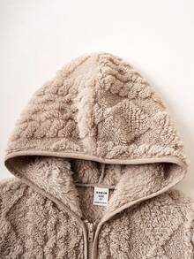 PrepCrw 1pc Young Boys Elegant Urban Versatile Comfortable Thermal Lined Warm Khaki Diamond Pattern Hooded Loose Jacket, Suitable For Casual, Outings, Gatherings, Christmas, Autumn, Winter Young Boys Hooded Zip Up Cover Up Fall Sweaters Young Boys Cardigans For Young Boys Sweaters With Hoodie Toddler Winter Clothes - Khaki - View 5