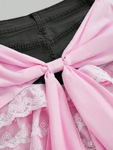 ROMWE Kawaii Váy mini denim viền bánh kem dễ thương và ngọt ngào cho nữ - màu đen - Xem 5