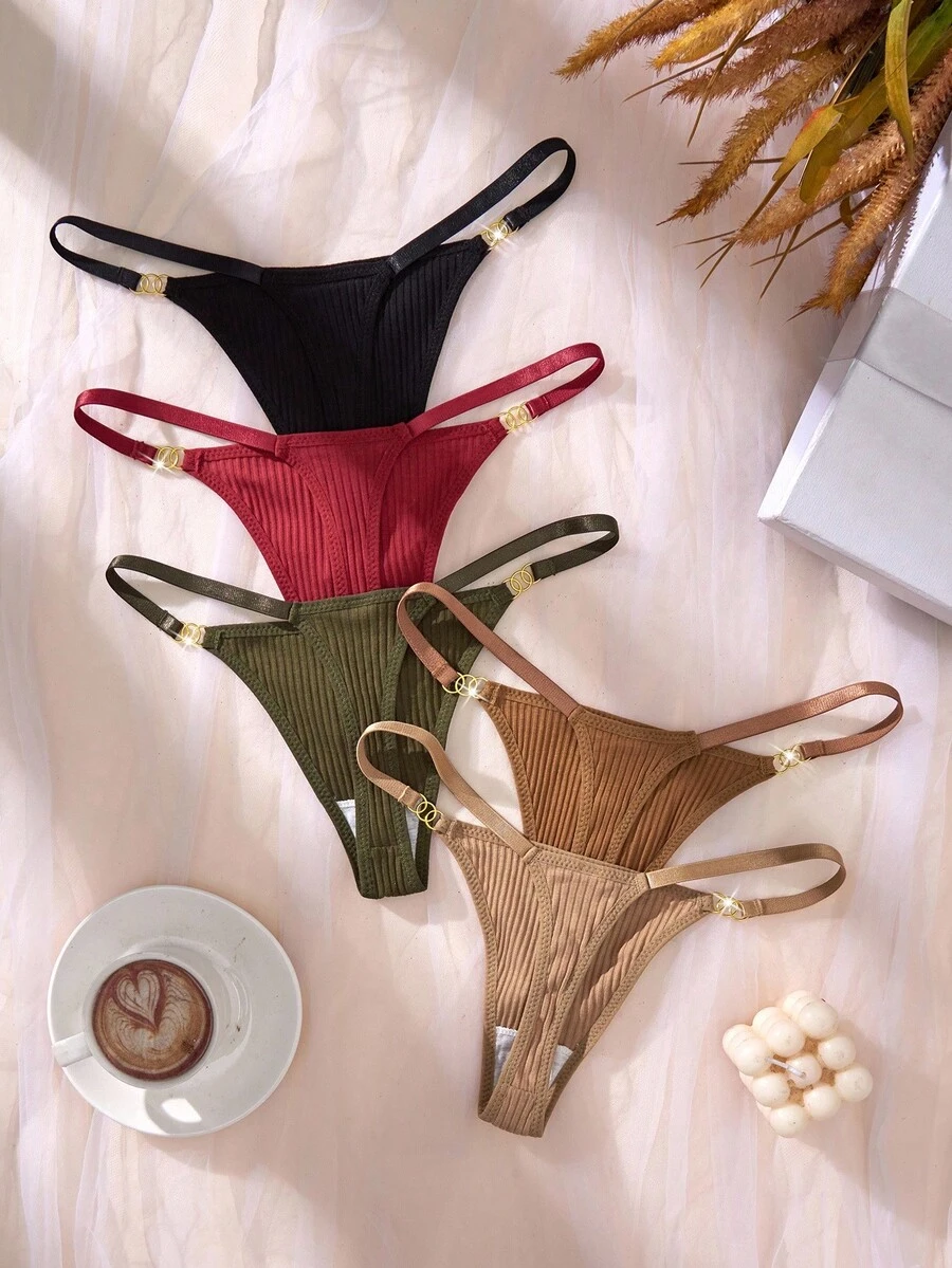 SHEIN 5pcs/Set Women's Minimalist Multi-Color Thong Panties, Suitable For Summer - Multicolor - View 1
