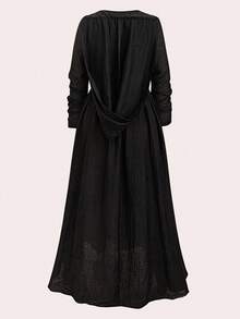 SHEIN PETITE CURVE Elegant Solid Color Waist Cinched Slim Fit Dress - Black - View 2