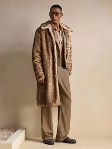 AKNOTIC Abrigo casual de manga larga con efecto de piel sintética de estilo callejero de moda para hombre, para otoño e invierno - Gris Claro - Ver 3