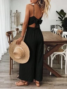 Breezaya 女士 V 领紫红色连体裤，度假装，春夏 - 黑色 - 查看 7