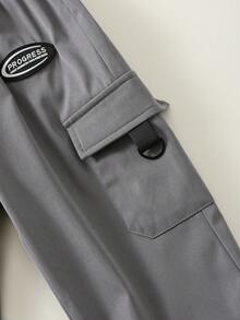 SHEIN Young Boy 休闲街头灰色字母图案松紧腰裤 - 彩色 - 查看 8