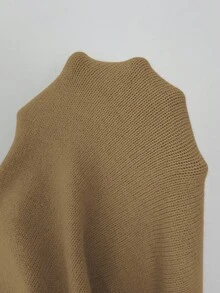 Elenzga Pulover cu guler asimetric și blocuri de culoare pentru femei, stil vintage elegant, potrivit pentru vacanțe și sărbători, primăvară/toamnă - Kaki - Vizualizare 7