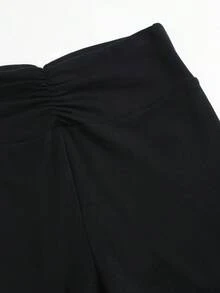 FavEase Women's Casual Versatile Waistband Ruched Skinny Leggings, Suitable For All Seasons - Black - View 4