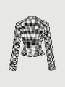 SHEIN MOD Bộ vest và chân váy họa tiết răng sói đen trắng cài hai hàng khuy mùa thu dành cho nữ - Đen và trắng - Xem 4