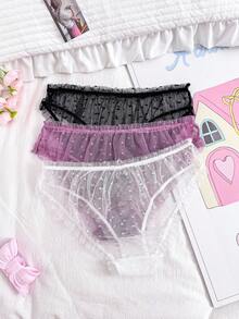 PetitDoll Bộ 3 quần lót lưới gợi cảm viền ren cho nữ, nhiều màu sắc - Nhiều màu - Xem 2