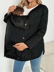 SHEIN Solid Color Casual Loose Fit Long Sleeve Warm 3-In-1 Maternity Jacket Winter Clothes Chic - Black - View 8